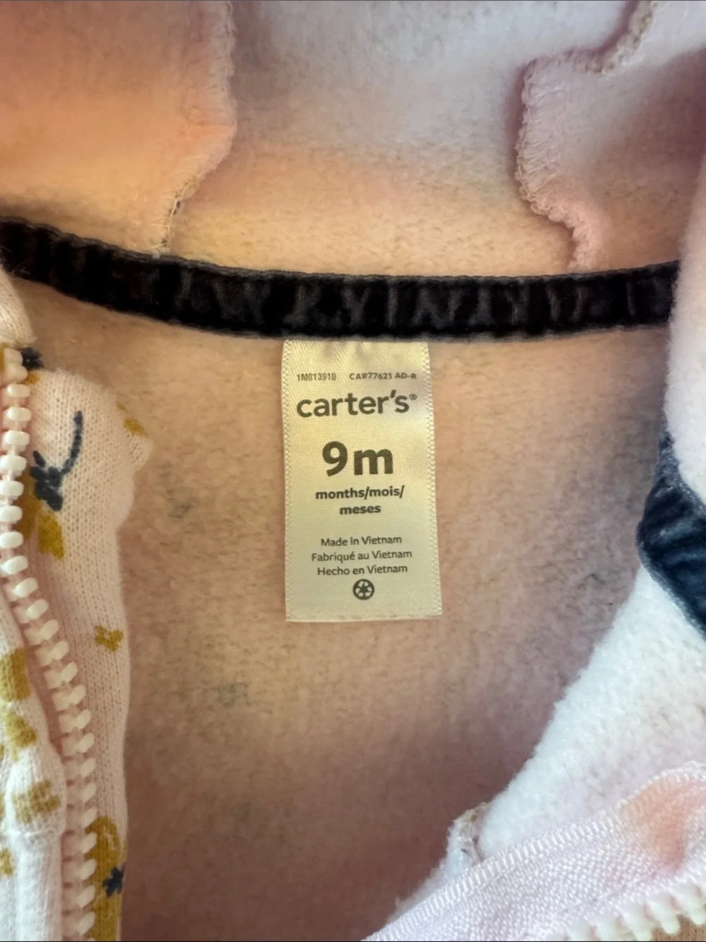 Carter's Pink Floral Hooded One-Piece Footed Romper